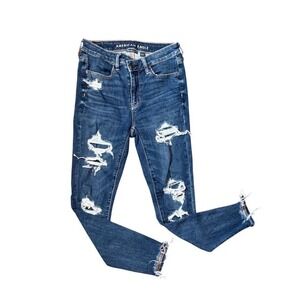 American Eagle Next Level Stretch Distressed Skinny Jeans Dark Wash 2 Short